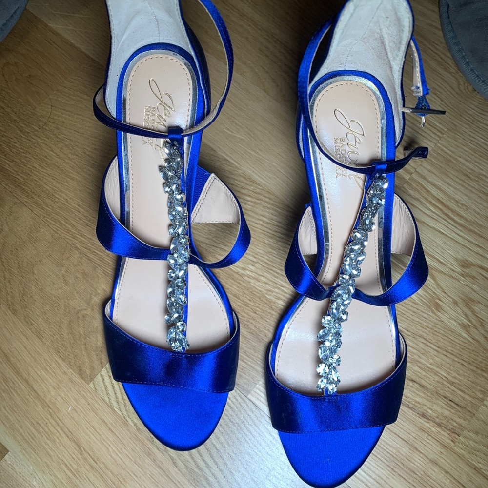 * New* Jewel Badgley Mischka Blue sandal heel. Size 10.